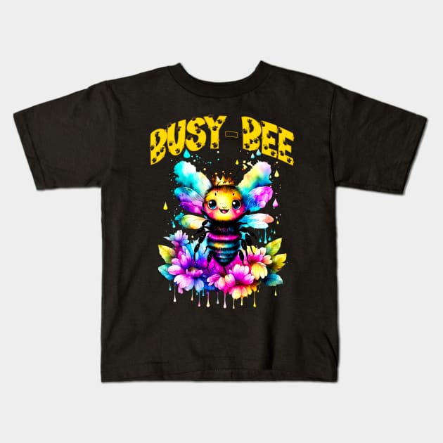 Cute Busy-Bee Cartoon Watercolor Bumble Bee Kids T-Shirt by JJDezigns